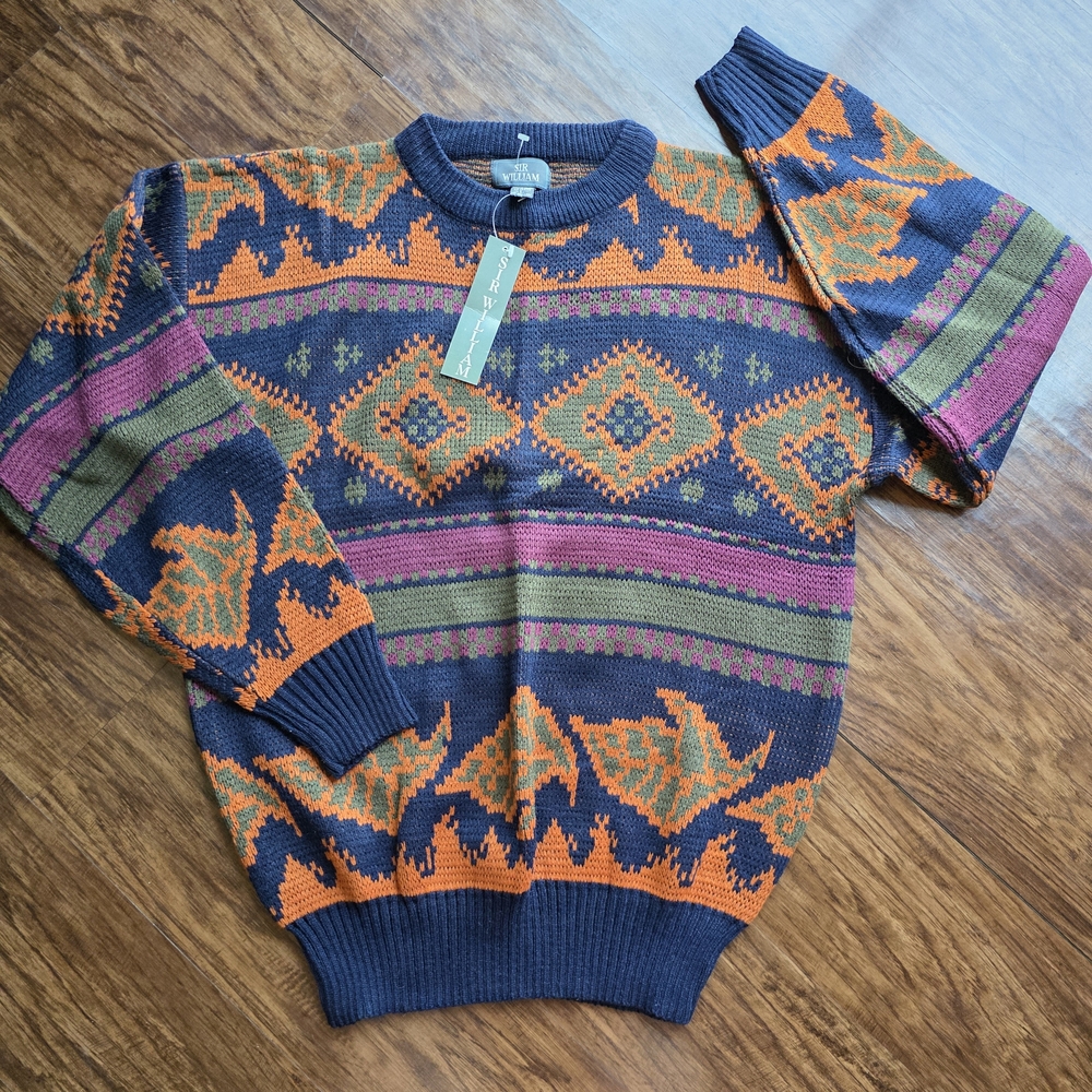 Vintage 80s Sir William Sweater NWT Bold Knit Coogi‎ Style L